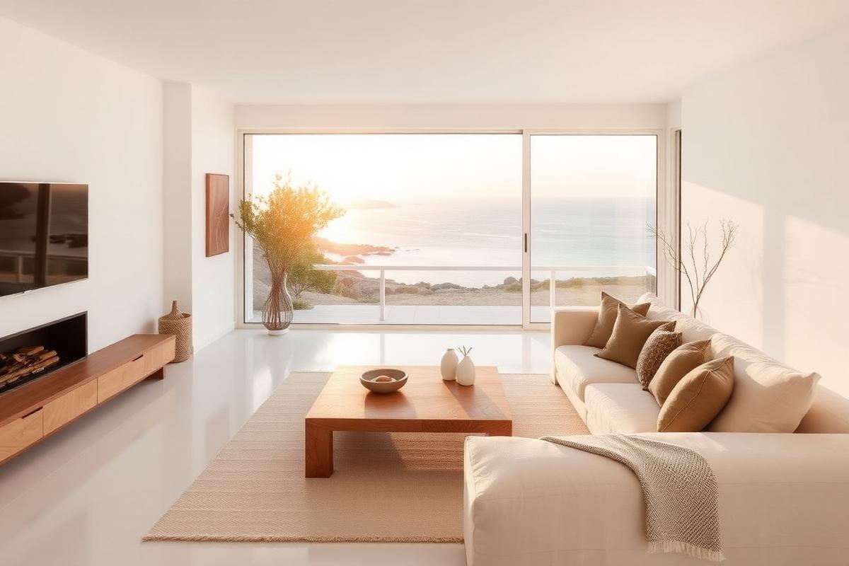 Salón de villa de lujo con vistas al mar